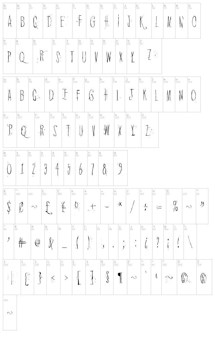 Quiet Horror Story font map